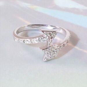 Sterling Silver Arrow Ring with Diamond Accents Size 7